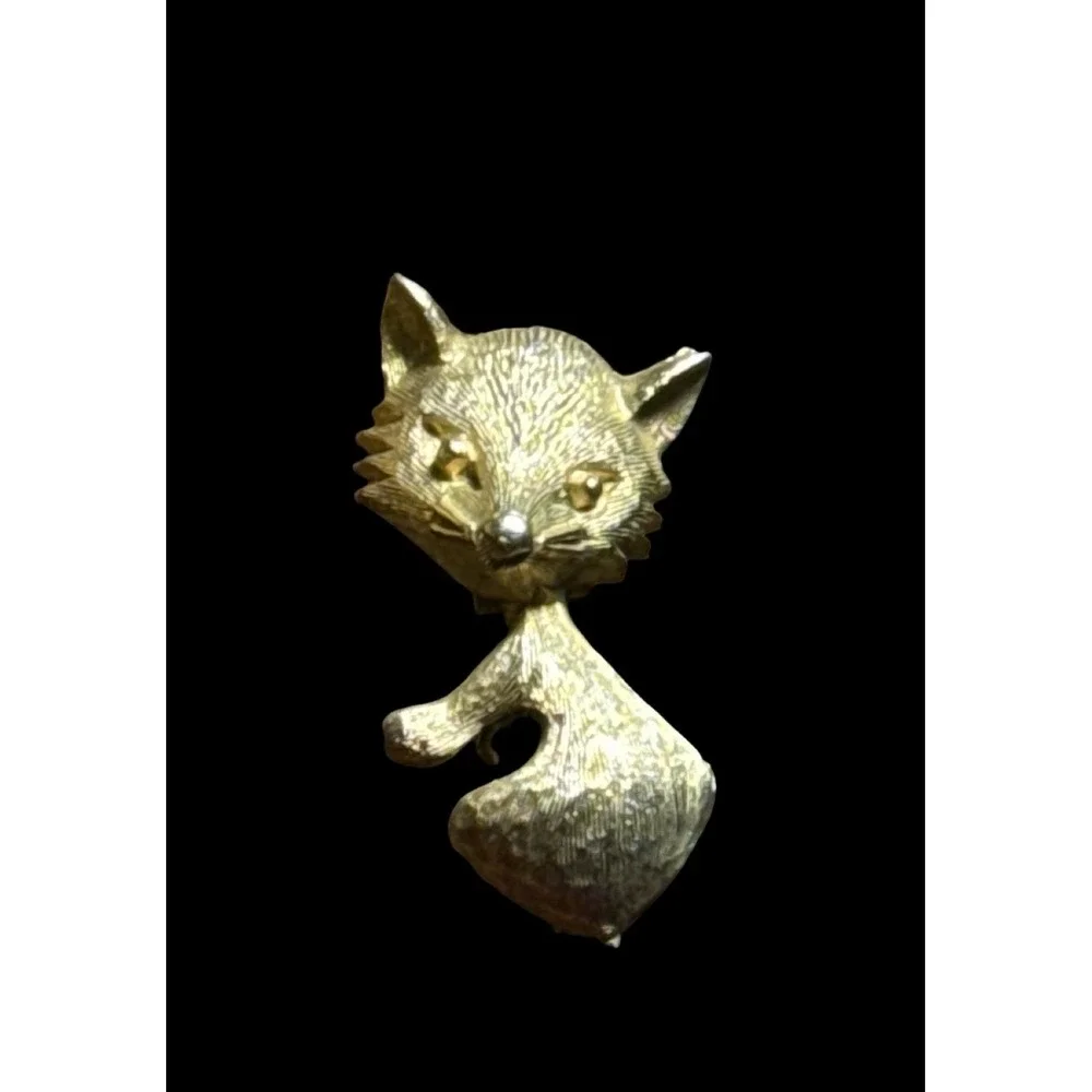 Vintage Gold Tone Lion & Lioness Brooch Set Figural Pins Mid Century 1970s Cute